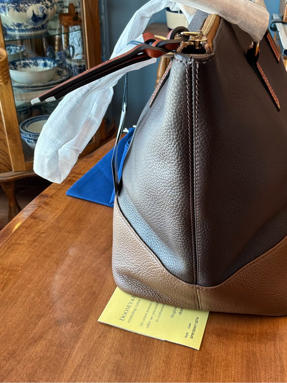Dooney & Bourke Two-Tone Color block Pebble Leather Tobi Tote bark - Picture 9 of 16